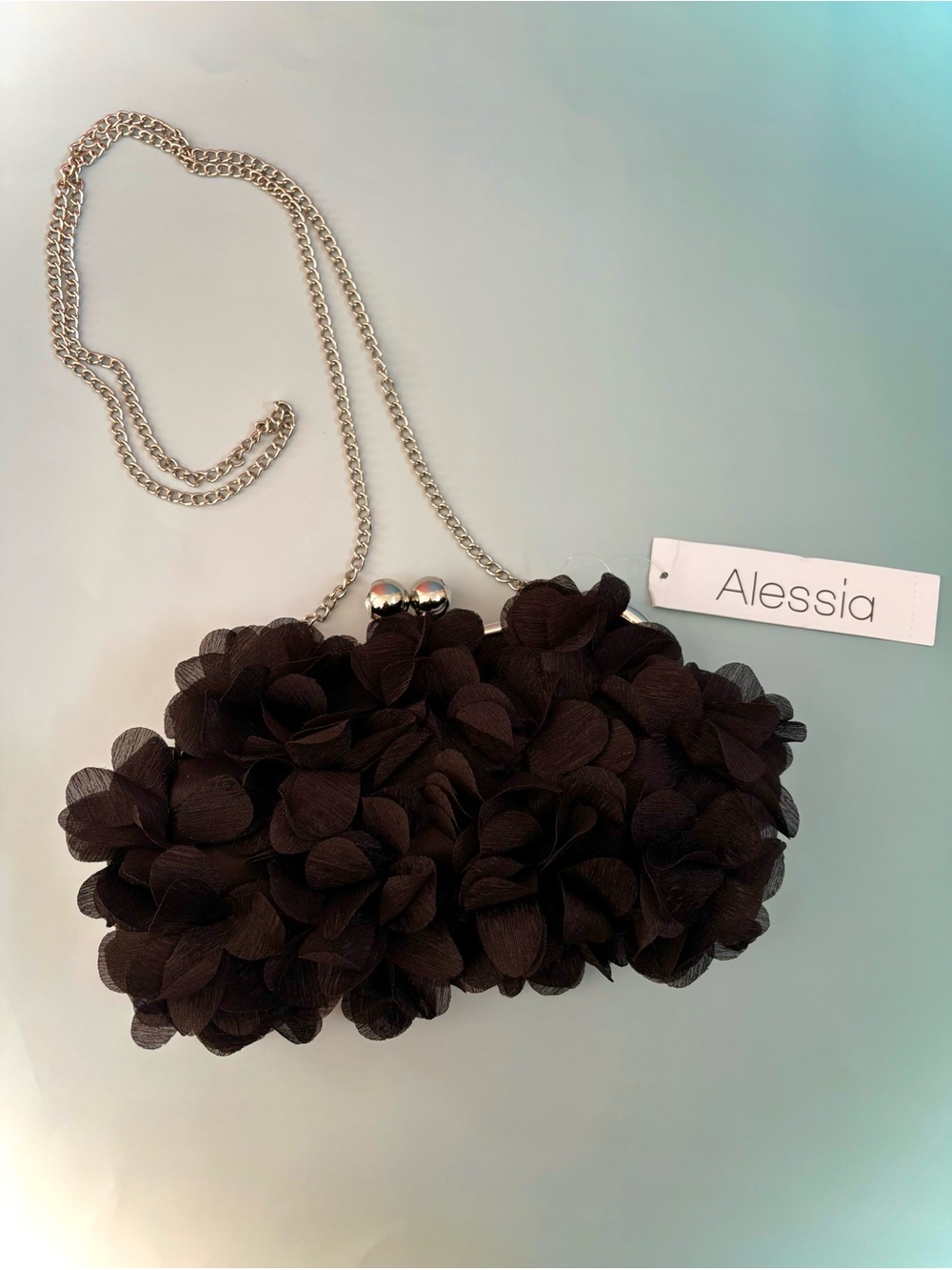 Alessia Black Floral Chain Shoulder Bag